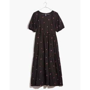 Madewell Womens Amie Floral Short Sleeve Cattail Tiered Dress Black Medium
